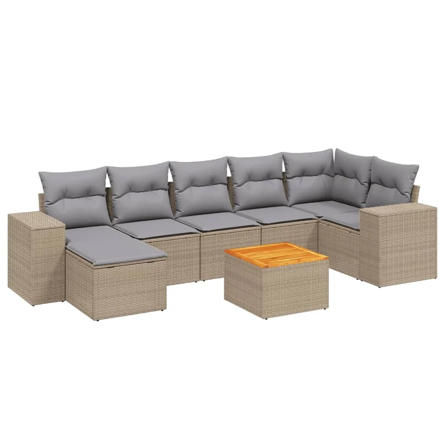 Salon de jardin avec coussins 8 pcs beige résine tressée - 2