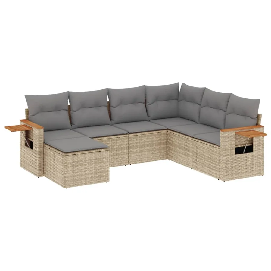 Salon de jardin avec coussins 7 pcs beige résine tressée - 2