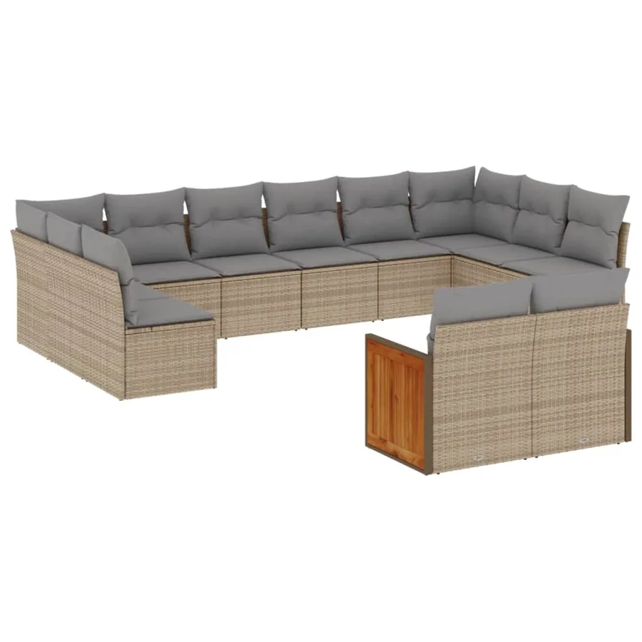 Salon de jardin avec coussins 12 pcs beige résine tressée - 2