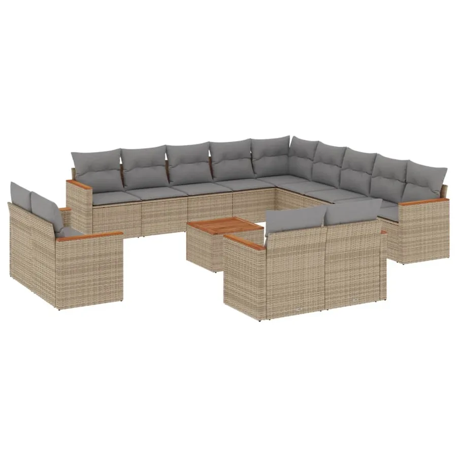 Salon de jardin avec coussins 14 pcs beige résine tressée - 2