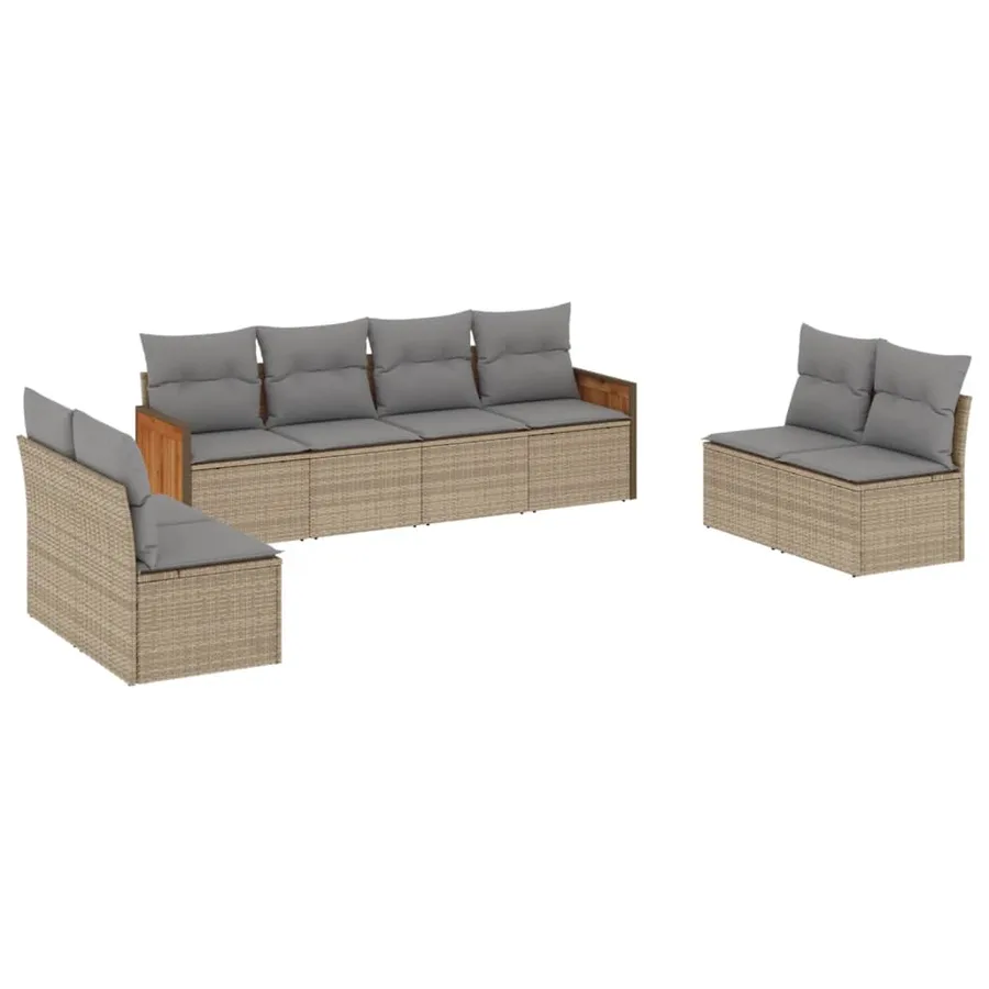 Salon de jardin avec coussins 8 pcs beige résine tressée - 2