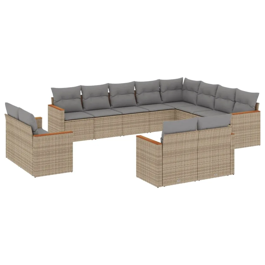 Salon de jardin avec coussins 12 pcs beige résine tressée - 2