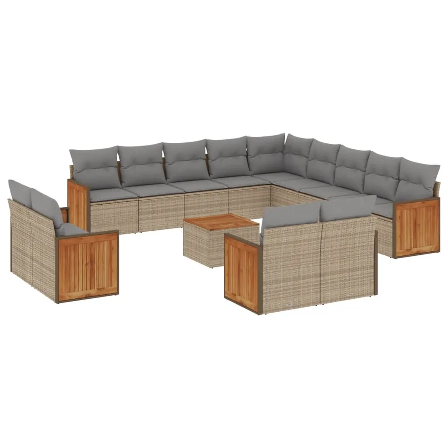 Salon de jardin avec coussins 14 pcs beige résine tressée - 2