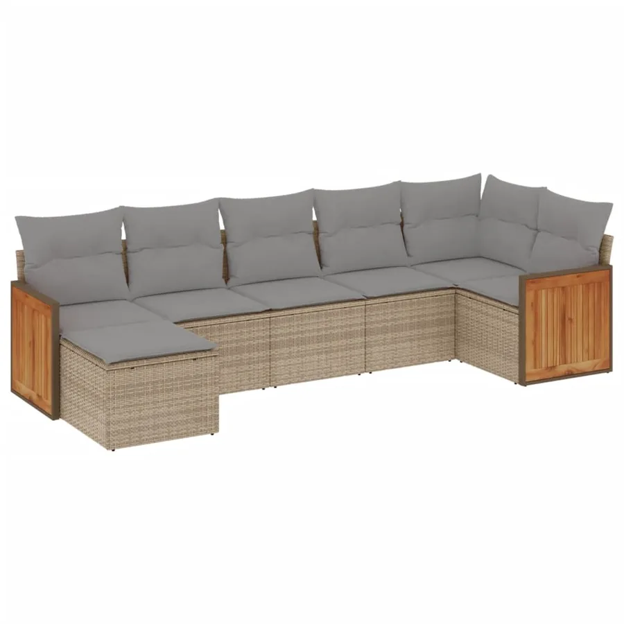Salon de jardin avec coussins 7 pcs beige résine tressée - 2