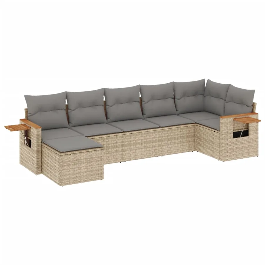 Salon de jardin avec coussins 7 pcs beige résine tressée - 2