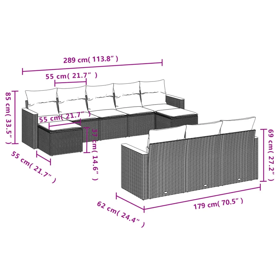Salon de jardin avec coussins 10 pcs beige résine tressée - 3