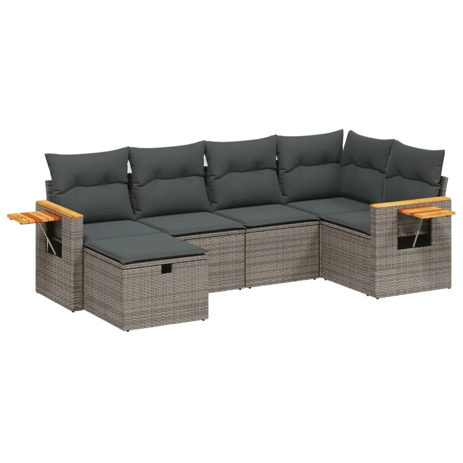 Salon de jardin 6 pcs avec coussins gris résine tressée - 2
