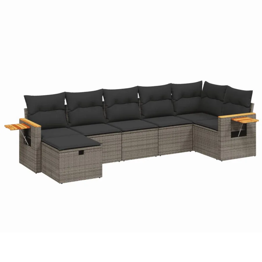 Salon de jardin avec coussins 7 pcs gris résine tressée - 2
