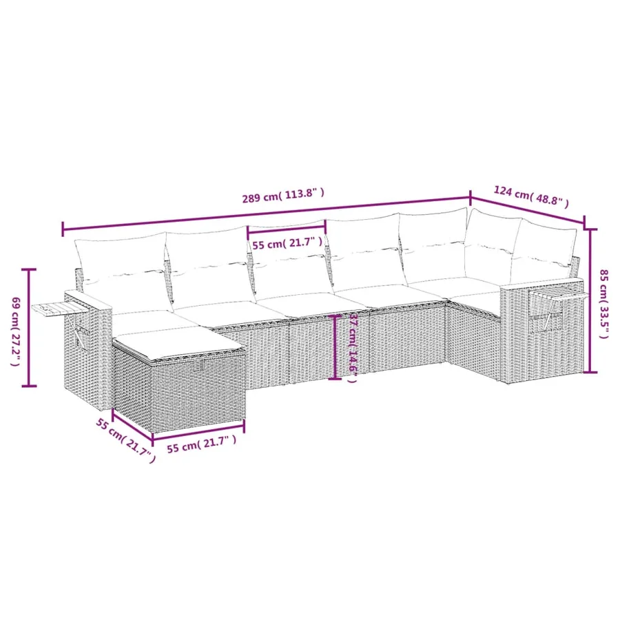 Salon de jardin avec coussins 7 pcs gris résine tressée - 4