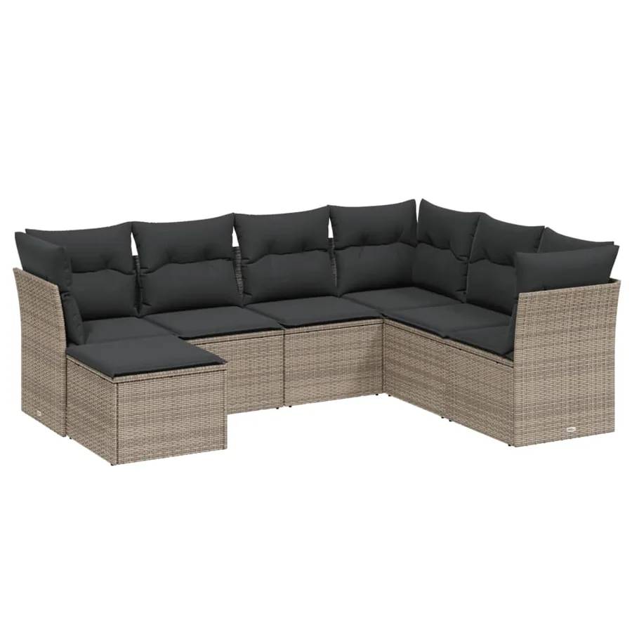 Salon de jardin avec coussins 7 pcs gris résine tressée - 2