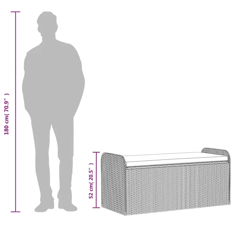 Banc de rangement avec coussin gris 115x51x52 cm résine tressée - 10