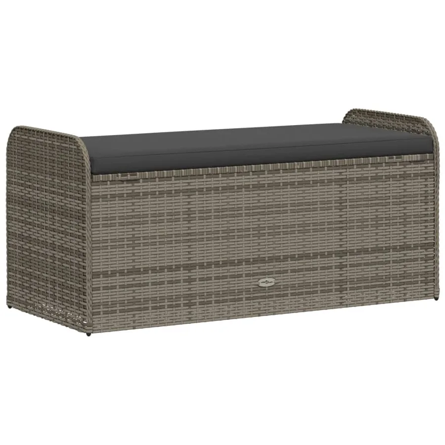 Banc de rangement avec coussin gris 115x51x52 cm résine tressée - 6