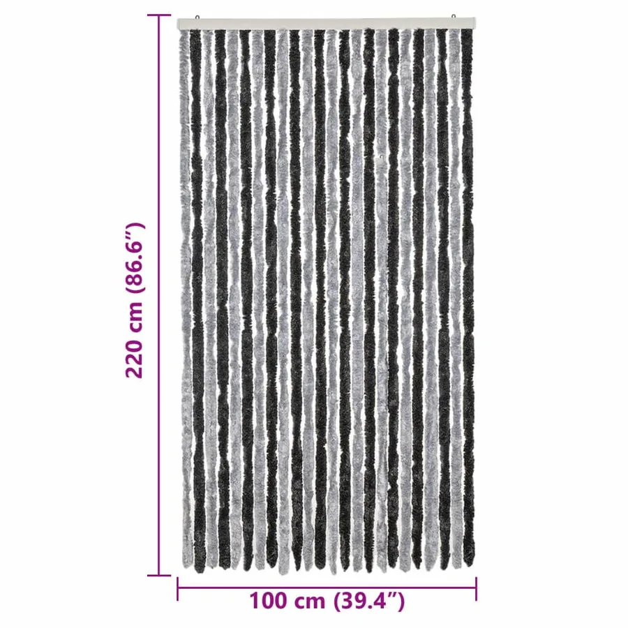 Rideau anti-mouches gris et noir 100x220 cm chenille - 7