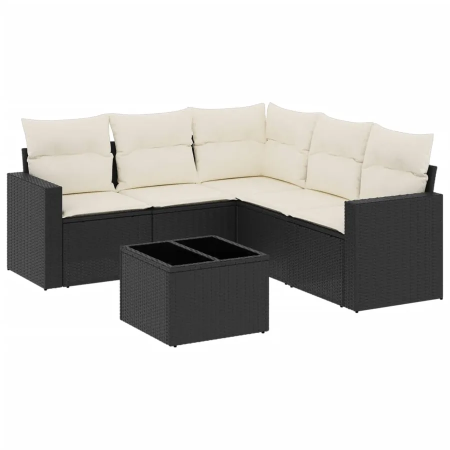 Salon de jardin 6 pcs avec coussins noir résine tressée - 2
