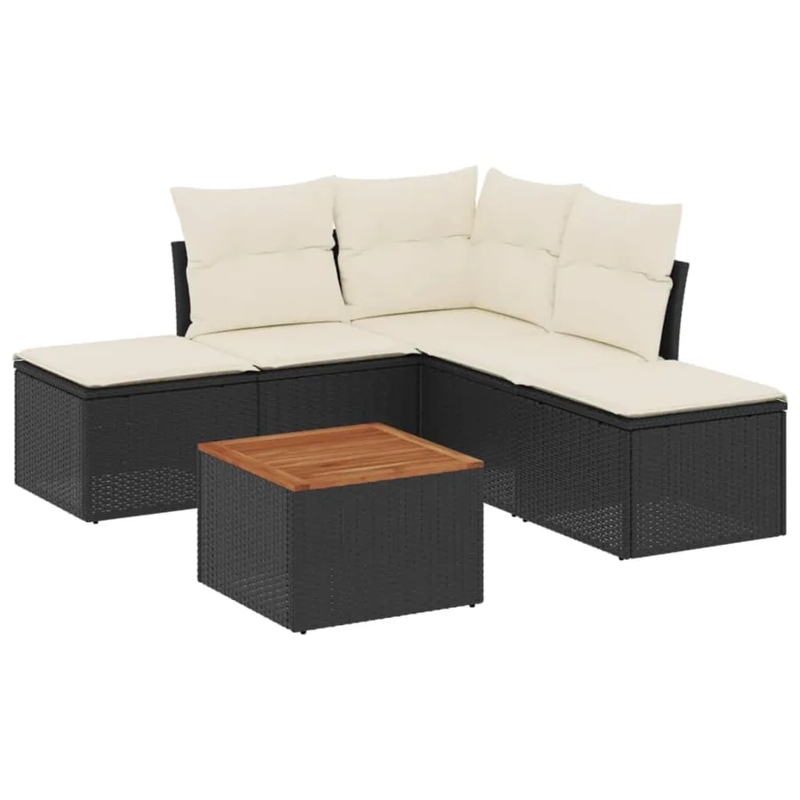 Salon de jardin 6 pcs avec coussins noir résine tressée - 2