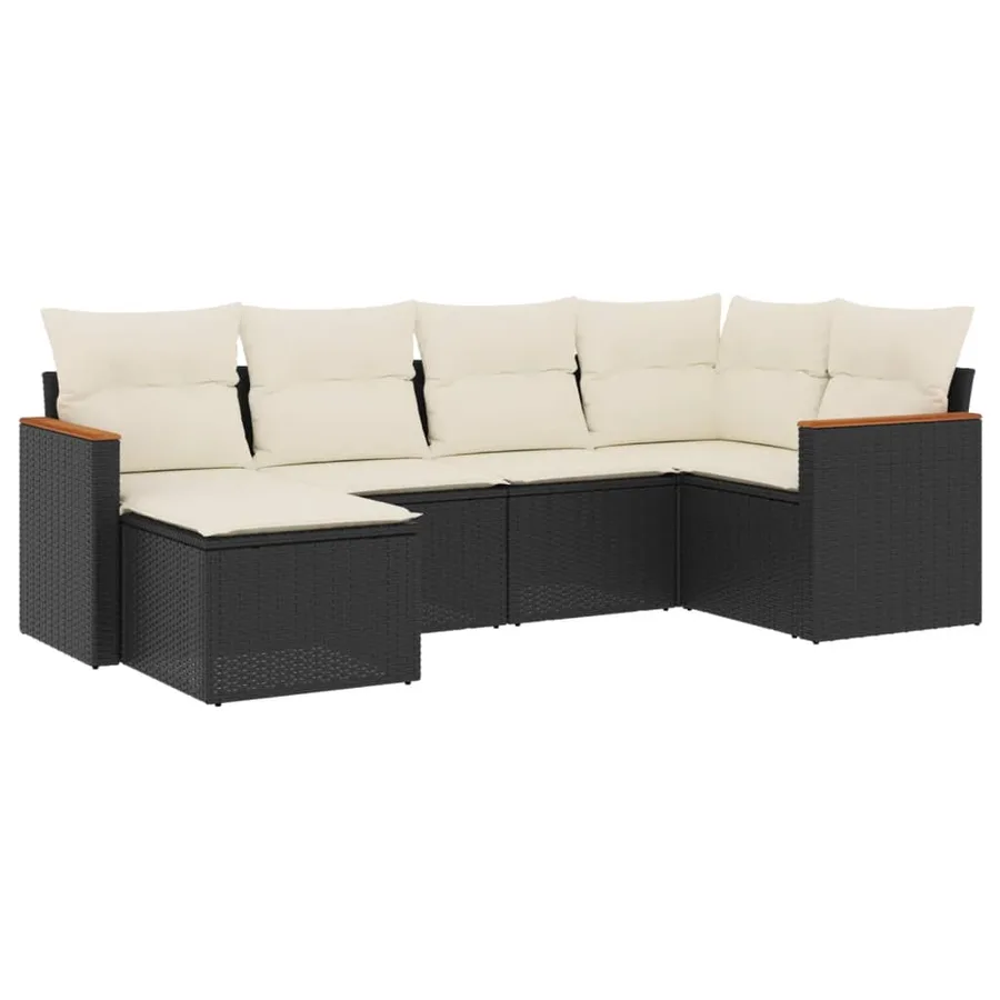 Salon de jardin 6 pcs avec coussins noir résine tressée - 2