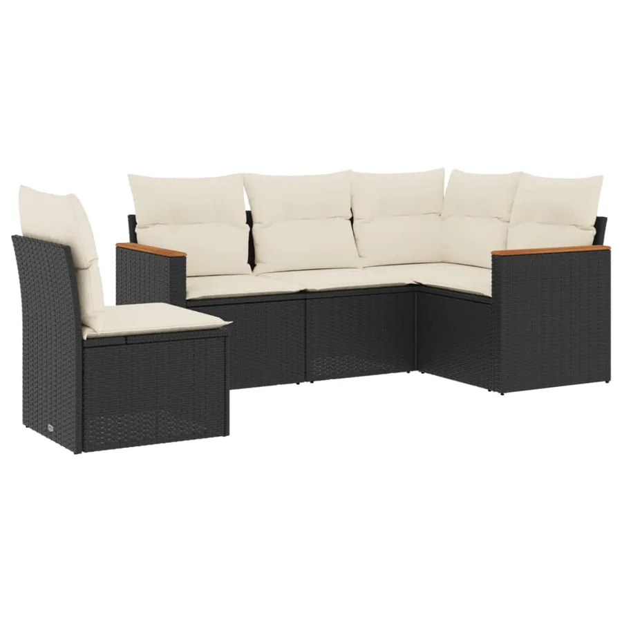 Salon de jardin 5 pcs avec coussins noir résine tressée - 2