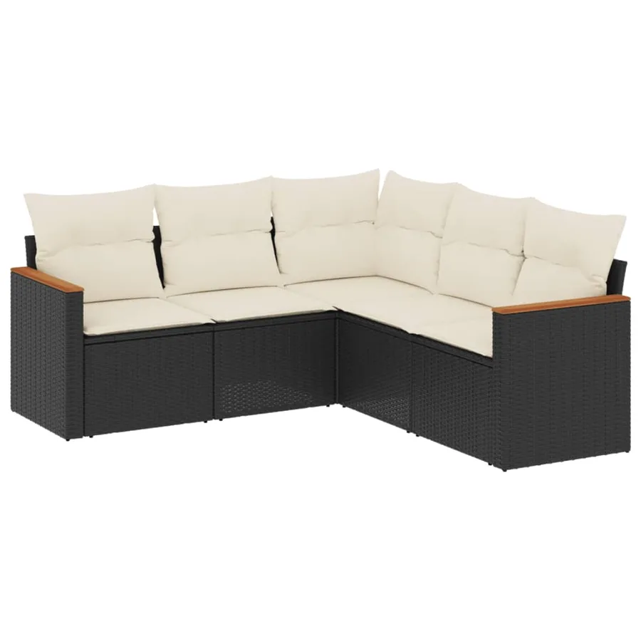 Salon de jardin 5 pcs avec coussins noir résine tressée - 2