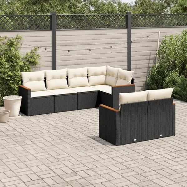 Salon de jardin 7 pcs avec coussins noir résine tressée 62 x 62 x 69 cm - 63,8 kg