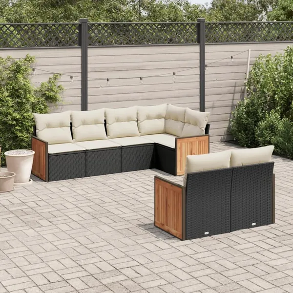 Salon de jardin 7 pcs avec coussins noir résine tressée 62 x 62 x 69 cm - 67,0 kg