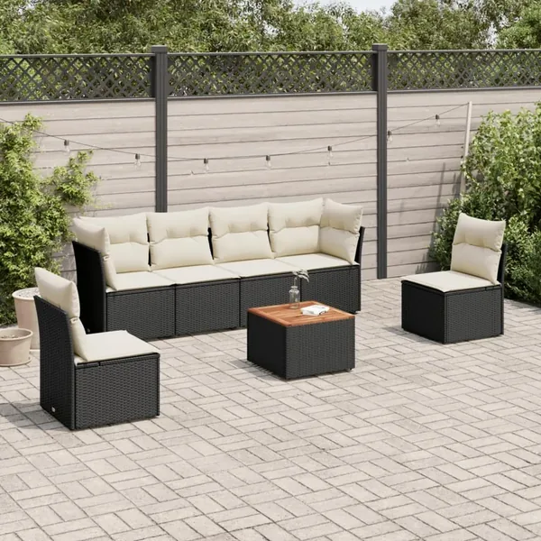 Salon de jardin 7 pcs avec coussins noir résine tressée 62 x 62 x 69 cm - 57,0 kg