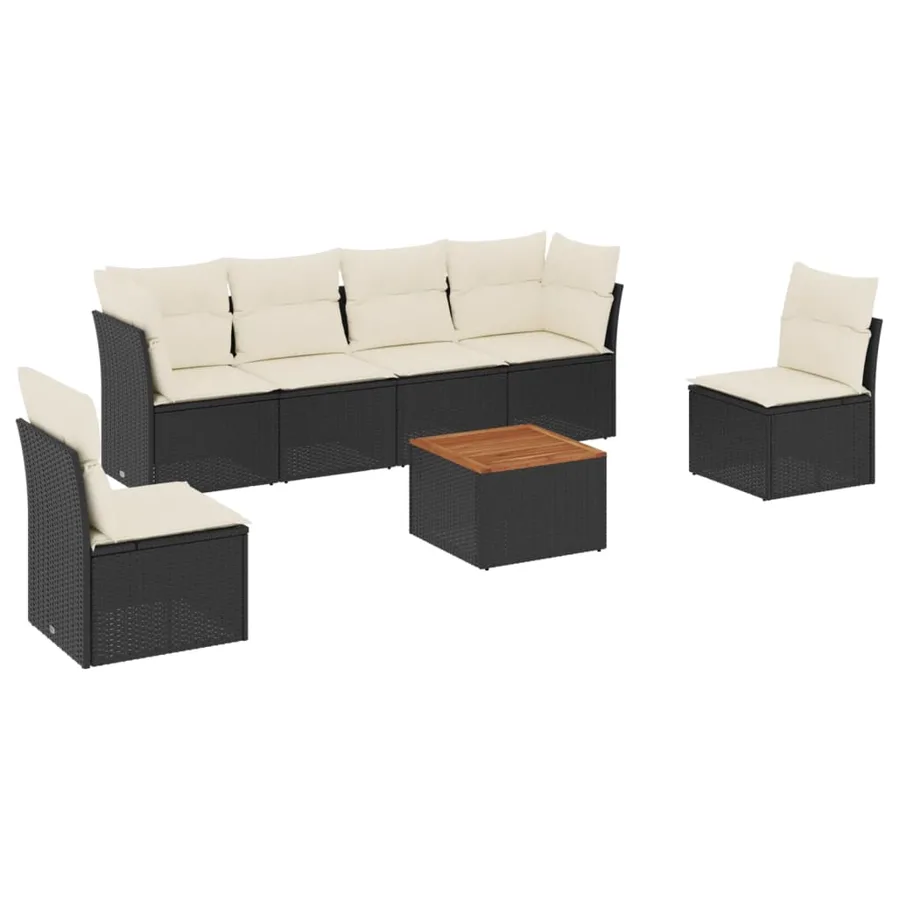 Salon de jardin 7 pcs avec coussins noir résine tressée 62 x 62 x 69 cm - 57,0 kg - 2