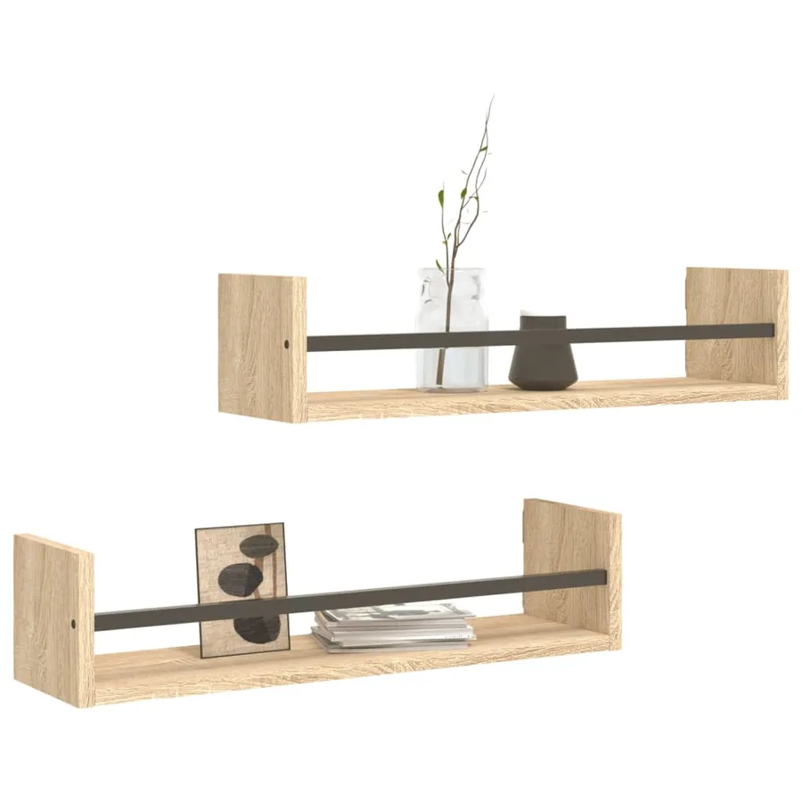 Étagères murales avec barres 2 pcs chêne sonoma 60x16x14 cm - 3