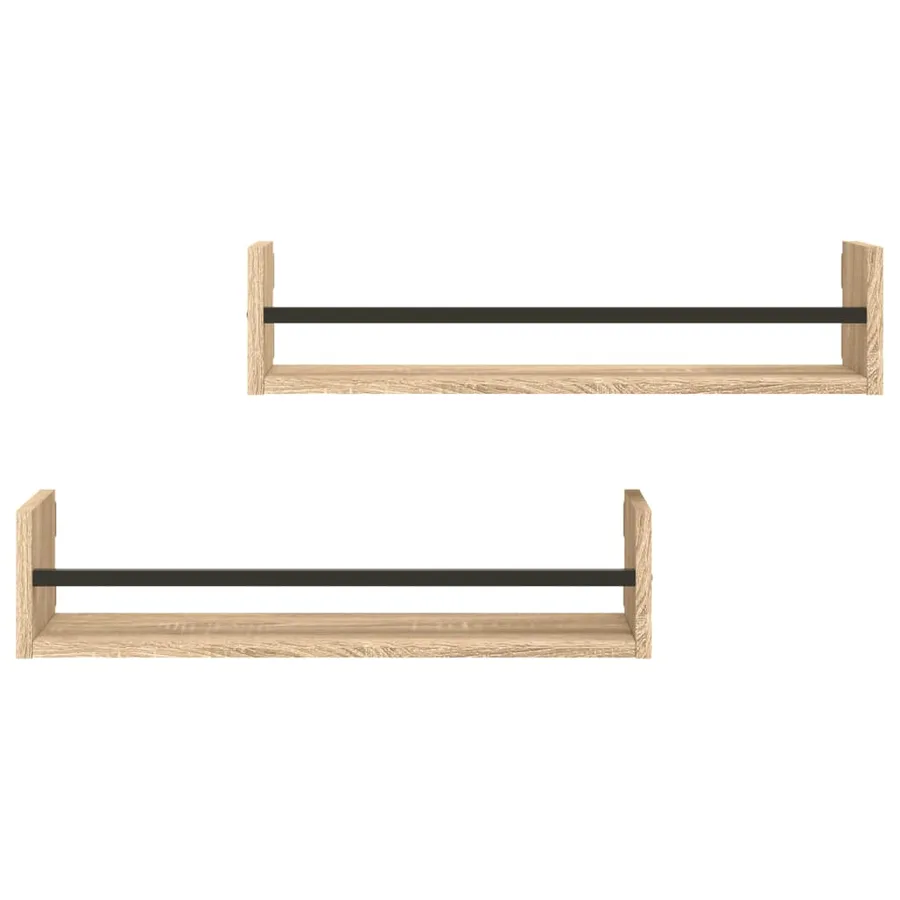 Étagères murales avec barres 2 pcs chêne sonoma 60x16x14 cm - 4