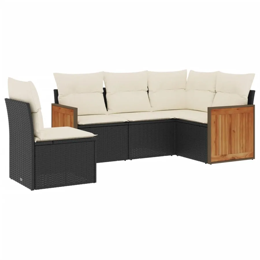 Salon de jardin 5 pcs avec coussins noir résine tressée - 2