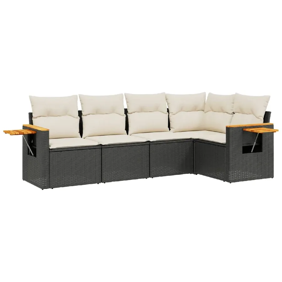 Salon de jardin 5 pcs avec coussins noir résine tressée - 2