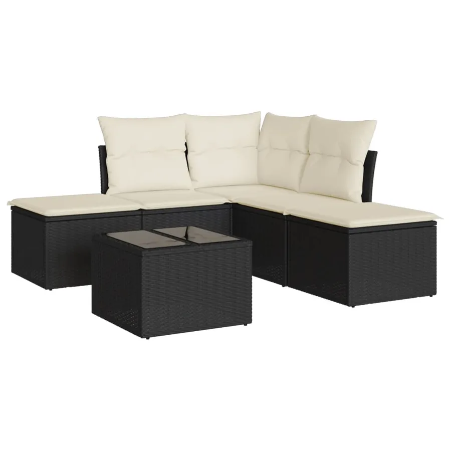 Salon de jardin 6 pcs avec coussins noir résine tressée - 2