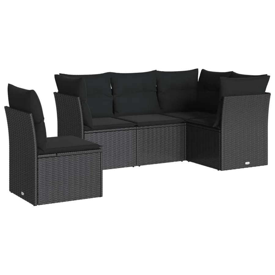 Salon de jardin 5 pcs avec coussins noir résine tressée - 2