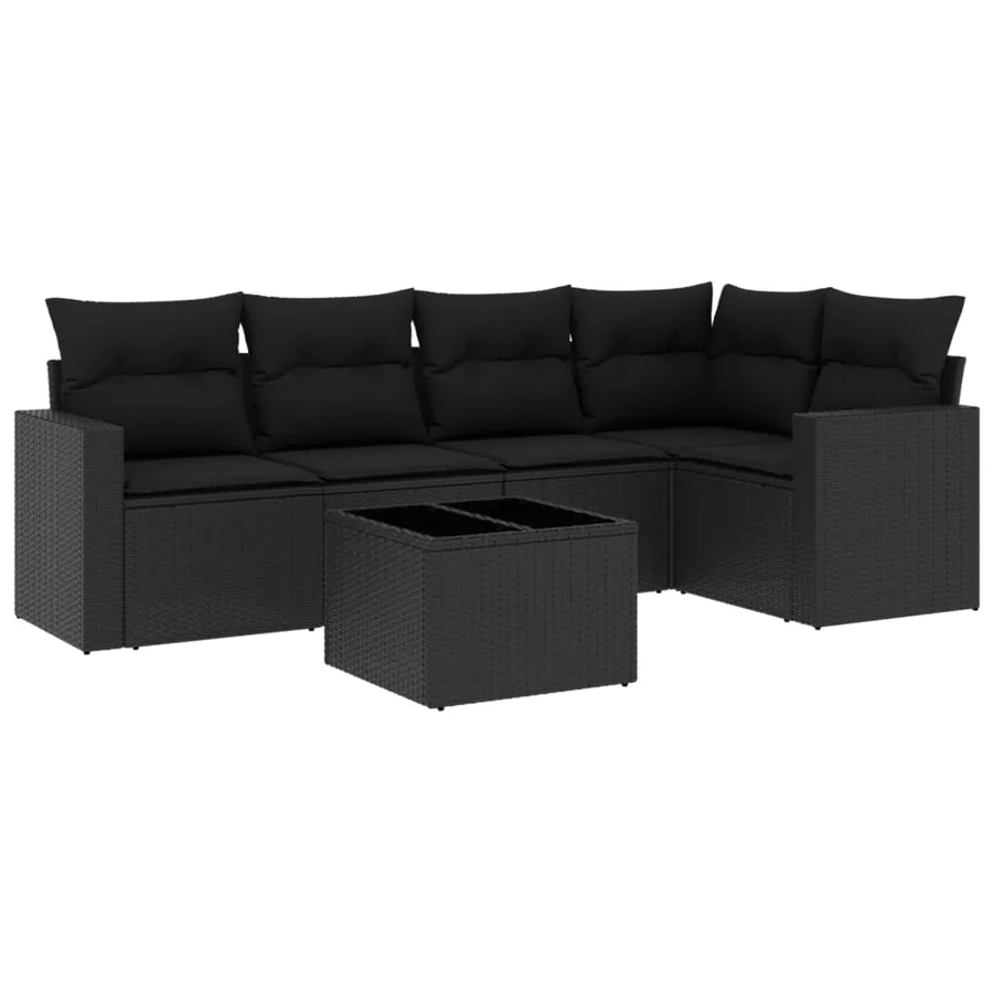 Salon de jardin 6 pcs avec coussins noir résine tressée - 2