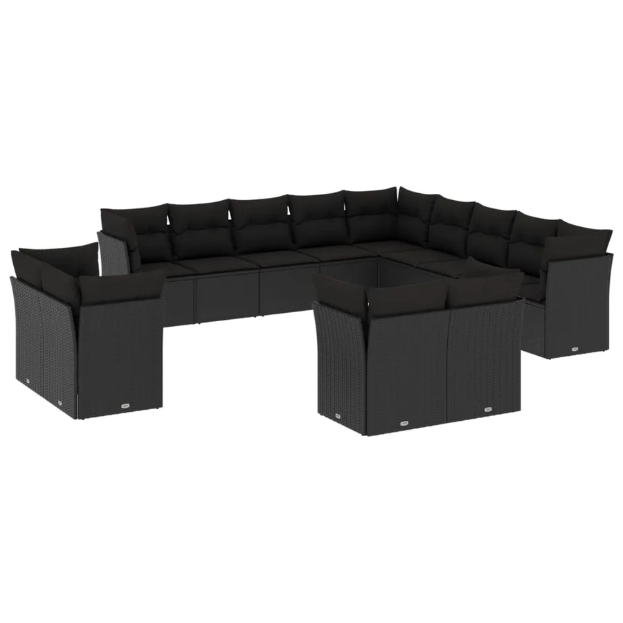 Salon de jardin avec coussins 13 pcs noir résine tressée - 2