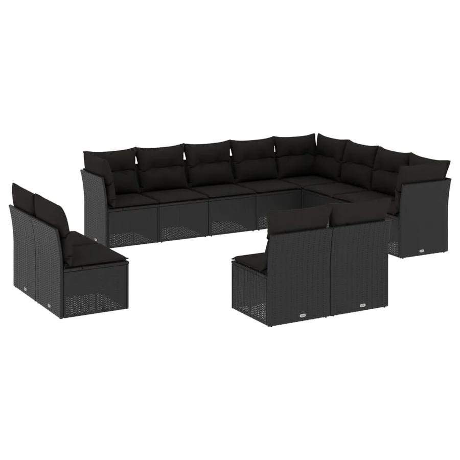 Salon de jardin 12 pcs avec coussins noir résine tressée - 2