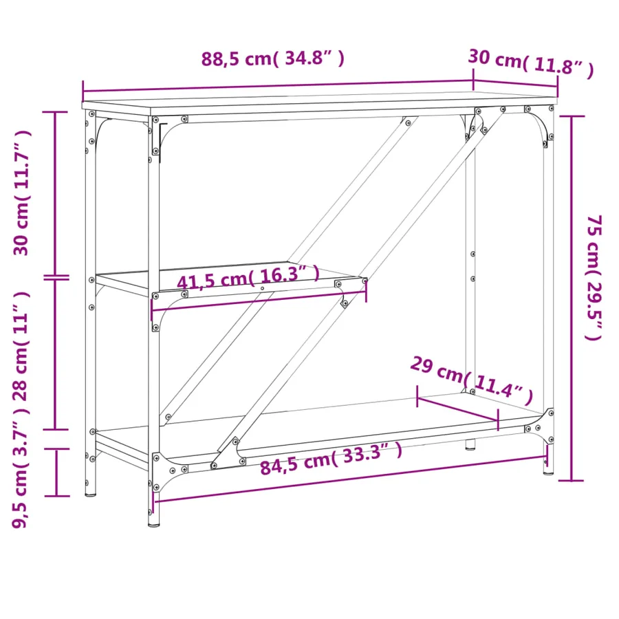 Table console chêne sonoma 88,5x30x75 cm bois d'ingénierie - 9