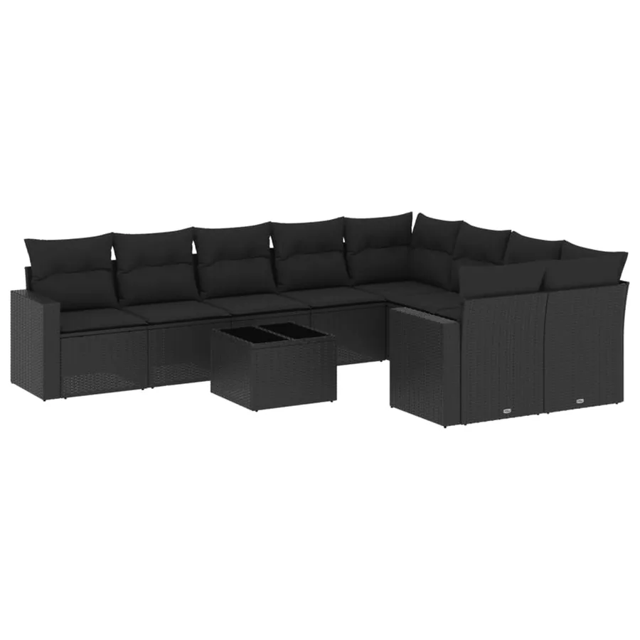 Salon de jardin 10 pcs avec coussins noir résine tressée - 2