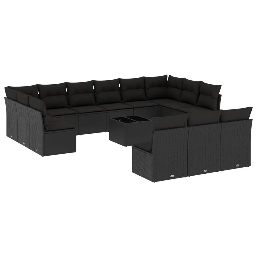 Salon de jardin avec coussins 14 pcs noir résine tressée - 2