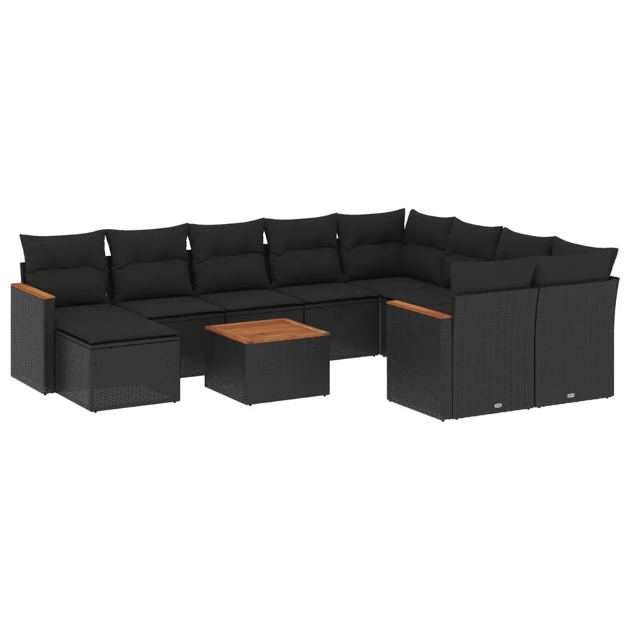 Salon de jardin 11 pcs avec coussins noir résine tressée - 2