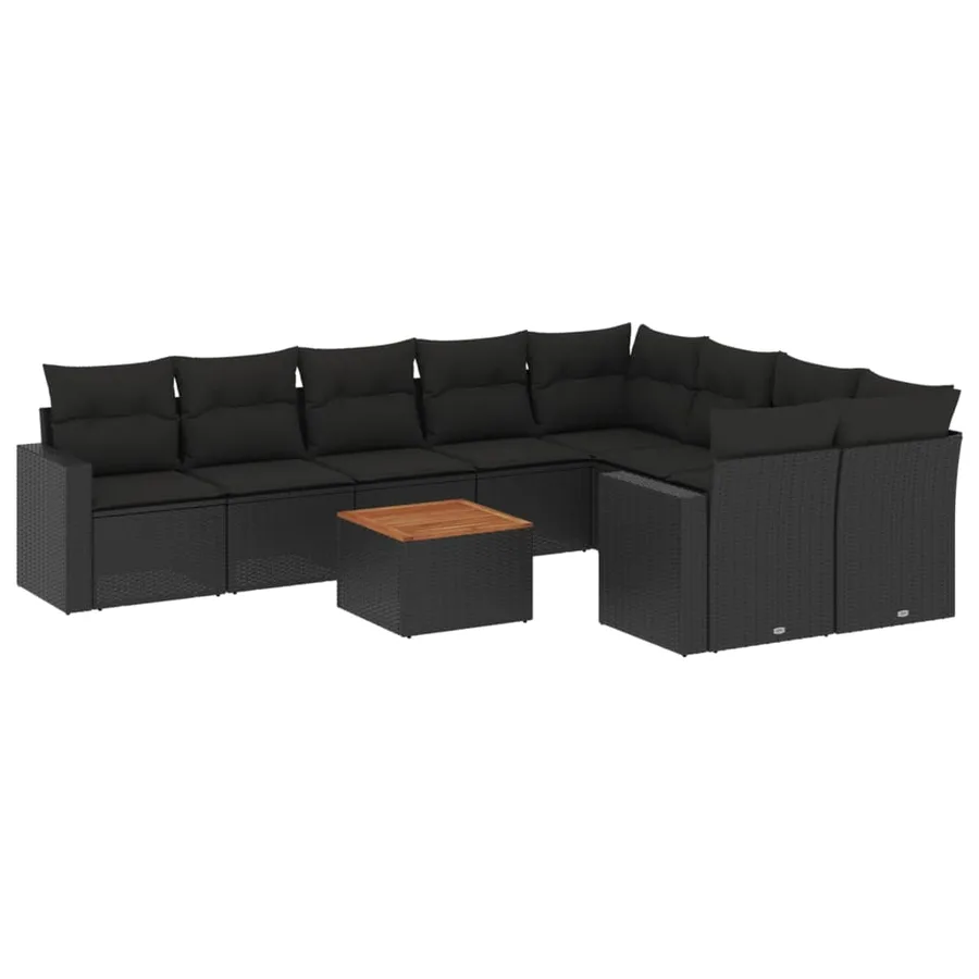 Salon de jardin 10 pcs avec coussins noir résine tressée - 2