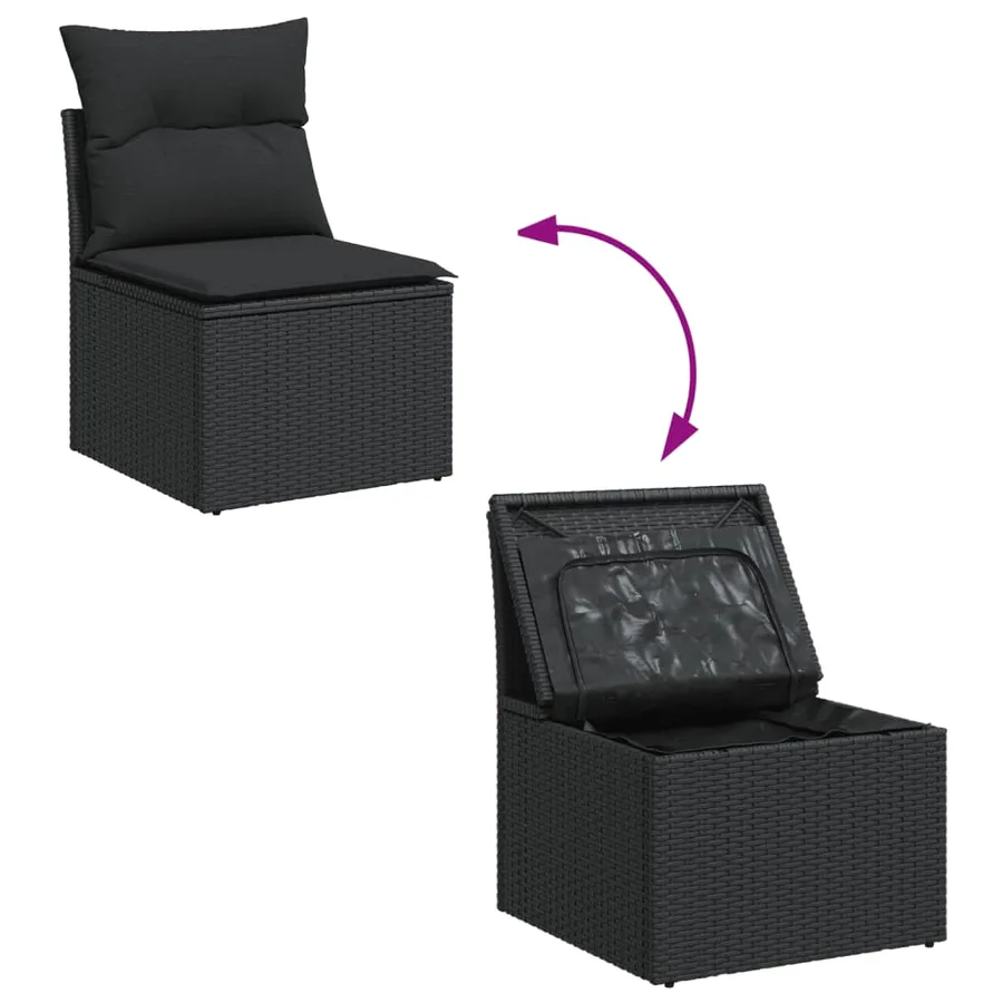 Salon de jardin 10 pcs avec coussins noir résine tressée - 4