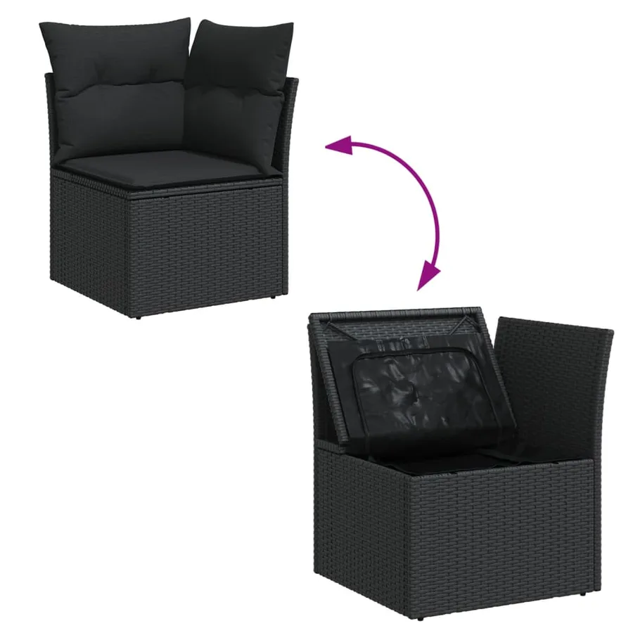 Salon de jardin 10 pcs avec coussins noir résine tressée - 5