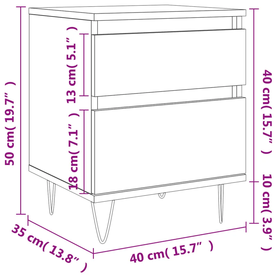 Table de chevet Blanc 40x35x50 cm Bois d’ingénierie - 12