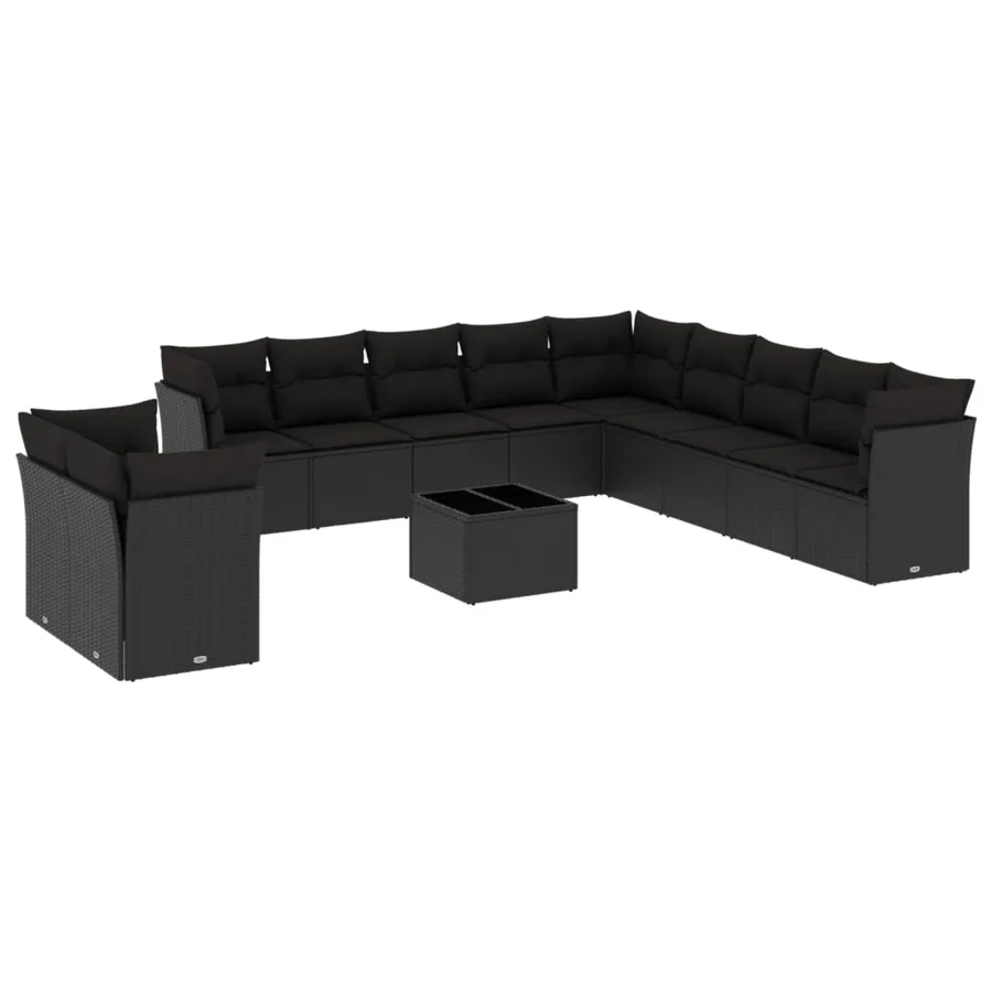 Salon de jardin 12 pcs avec coussins noir résine tressée - 2