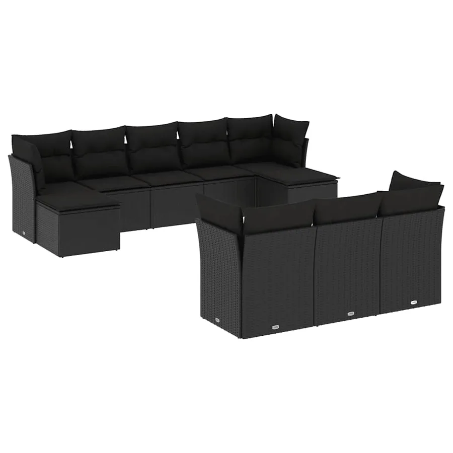 Salon de jardin 10 pcs avec coussins noir résine tressée - 2