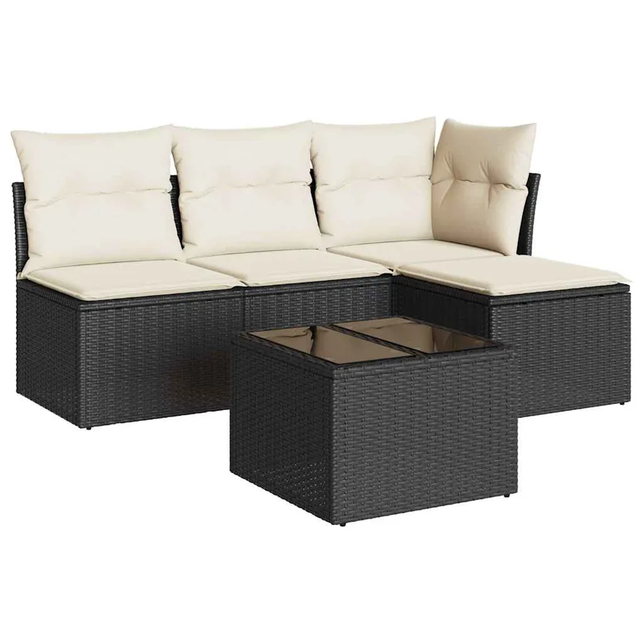 Salon de jardin 5 pcs avec coussins noir résine tressée - 2
