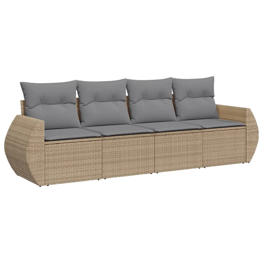 Salon de jardin avec coussins 4 pcs beige résine tressée - 2