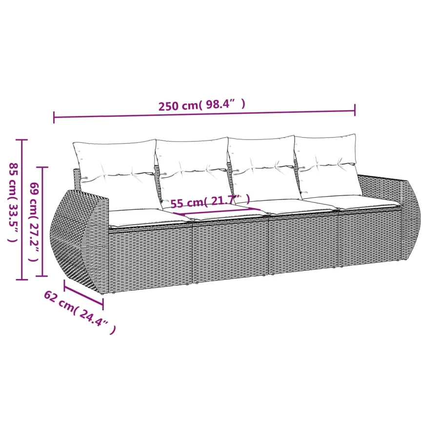 Salon de jardin avec coussins 4 pcs beige résine tressée - 3