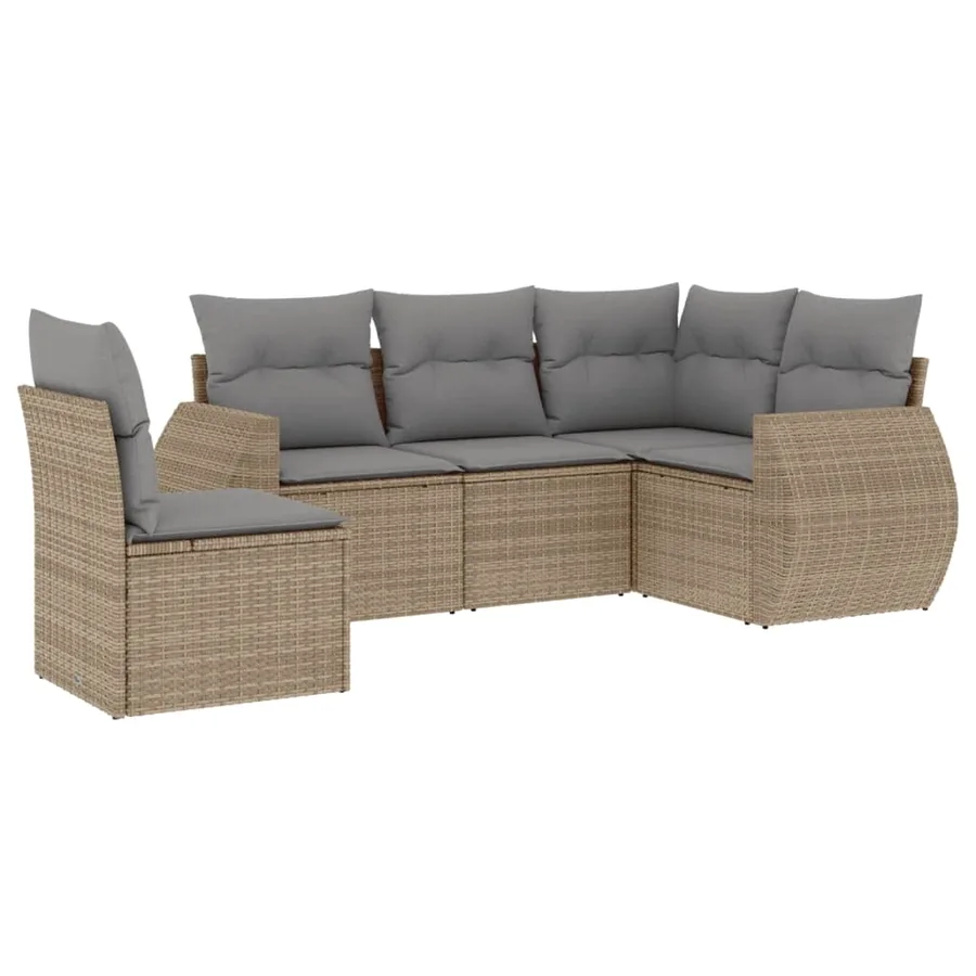 Salon de jardin avec coussins 5 pcs beige résine tressée - 2