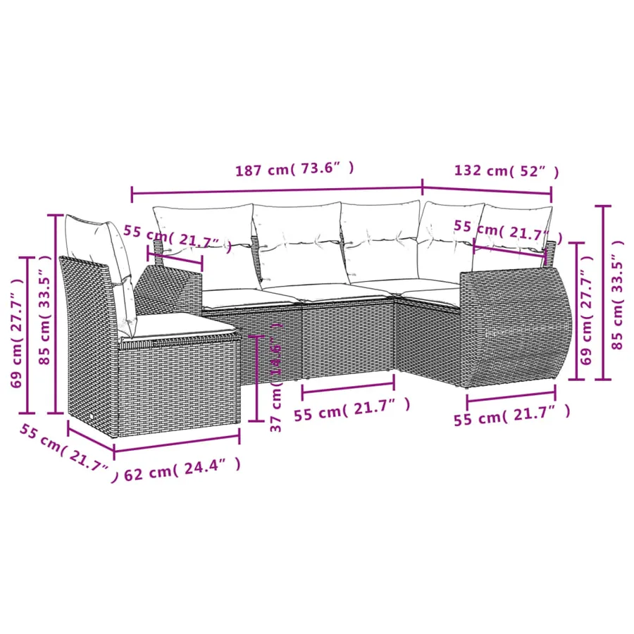 Salon de jardin avec coussins 5 pcs beige résine tressée - 7